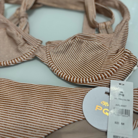 PQ Swim Other - 🆕 2pc PQ SWIM Aperol Stripe Perla Halter & Basic Ruched Bottom Teeny Fit